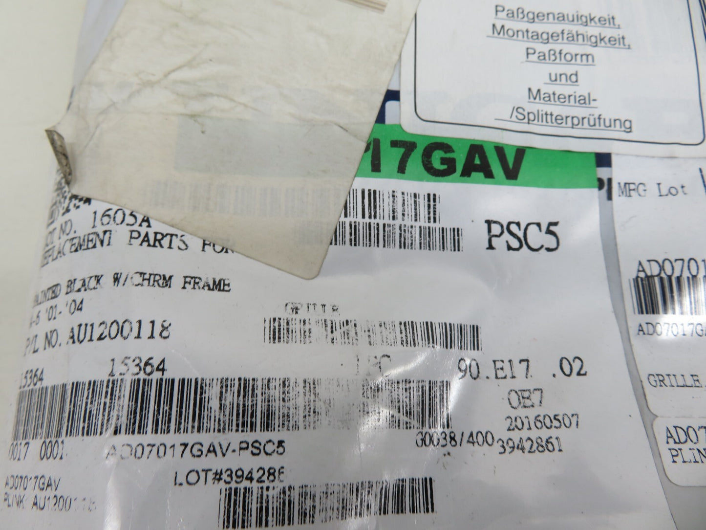 FRONT GRILLE FOR AUDI A6 2001-2004 AD0332000 PRASCO