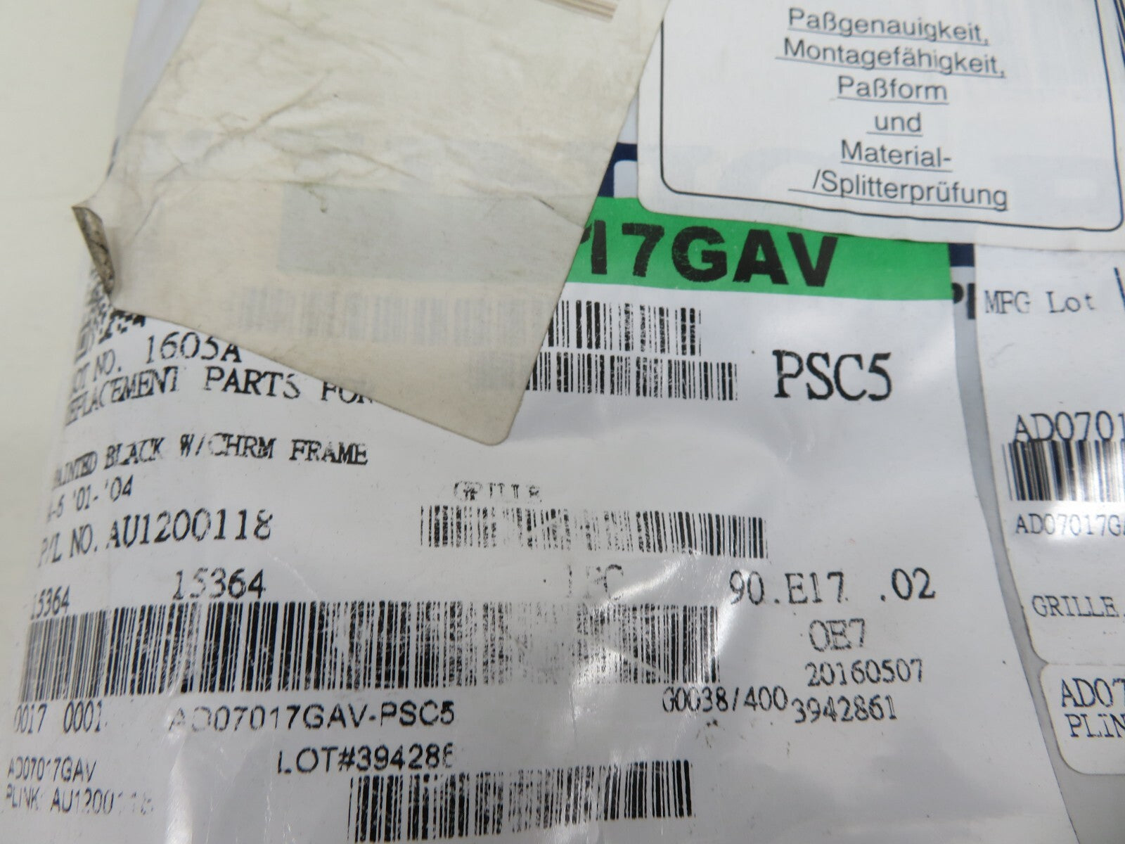 FRONT GRILLE FOR AUDI A6 2001-2004 AD0332000 PRASCO