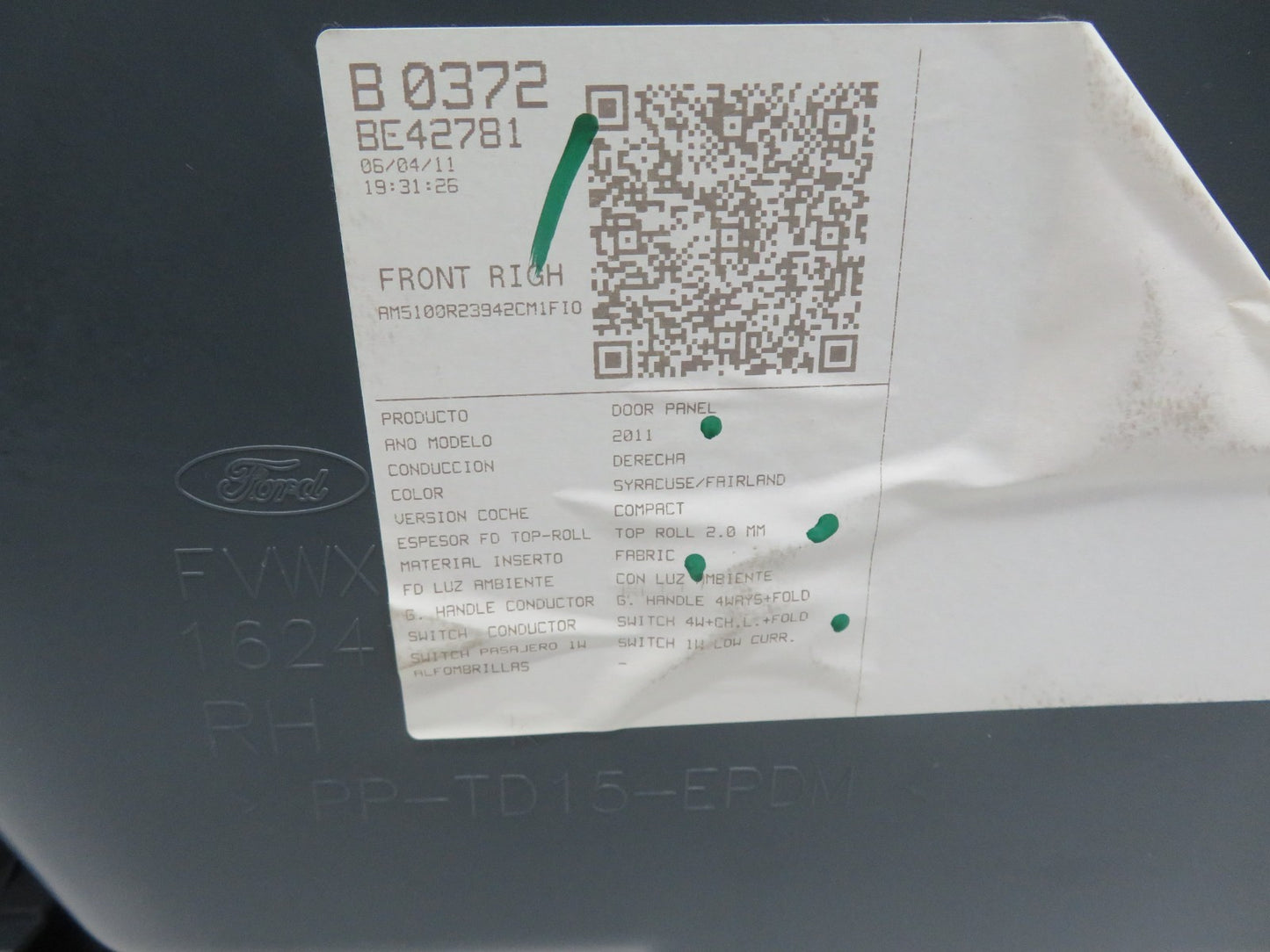 FORD C MAX OSF DRIVER FRONT INTERIOR DOOR CARD 2010-2015