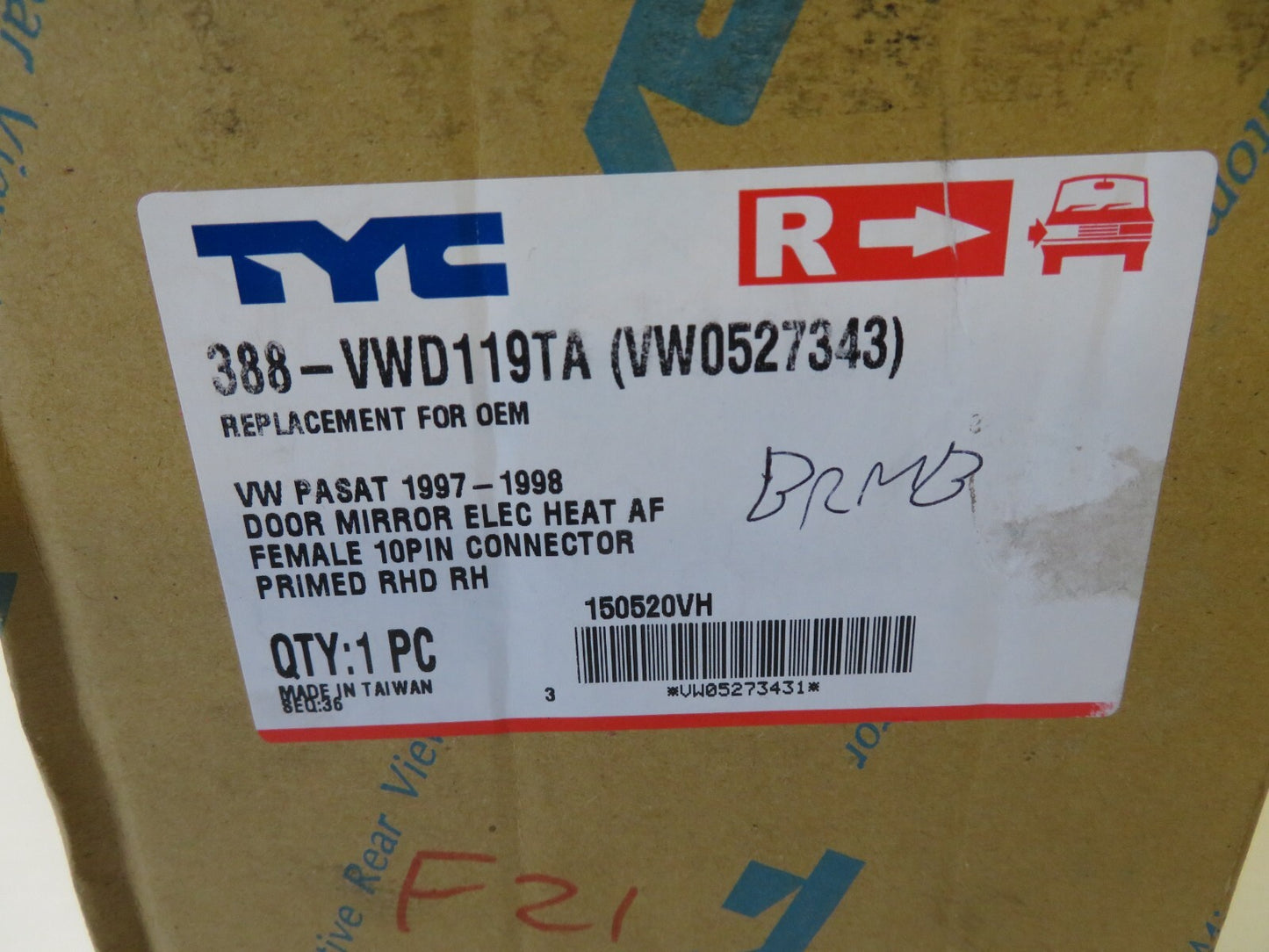 OS DRIVER RH DOOR WING MIRROR FOR VW PASSAT VW0527343 1997-1998 PRIMED BRMB