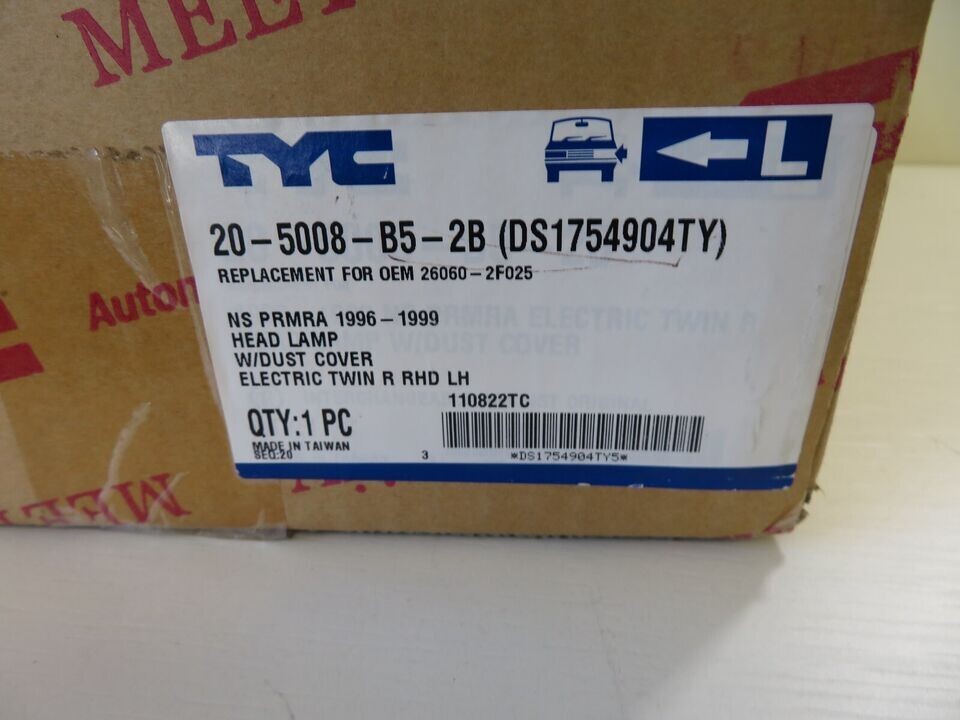 NS LH PASSENGER HEADLIGHT TYC 20-5008-B5-2B FOR NISSAN PRIMERA 1996-1999 #LMS2