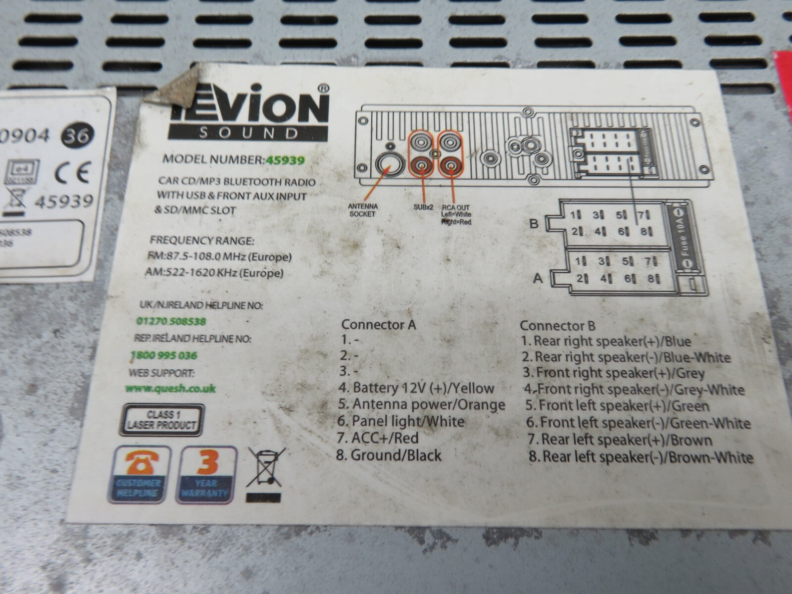 BMW E36 TEVION 45939 RADIO CD BLUETOOTH PLAYER (SEE PHOTOS) 1991-1998 1756-10