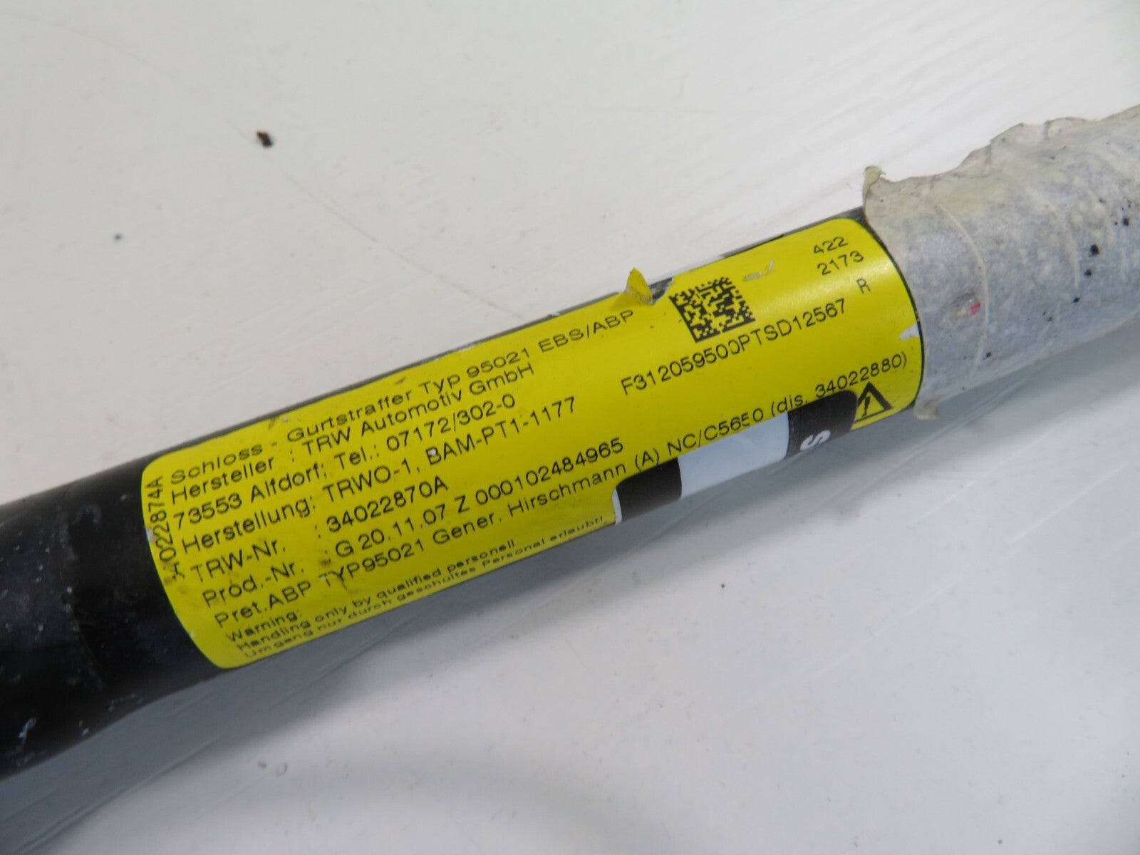 FIAT 500 OSF DRIVER SEAT BELT WITH TENSIONER 07354654010 2007-2014 1728-2