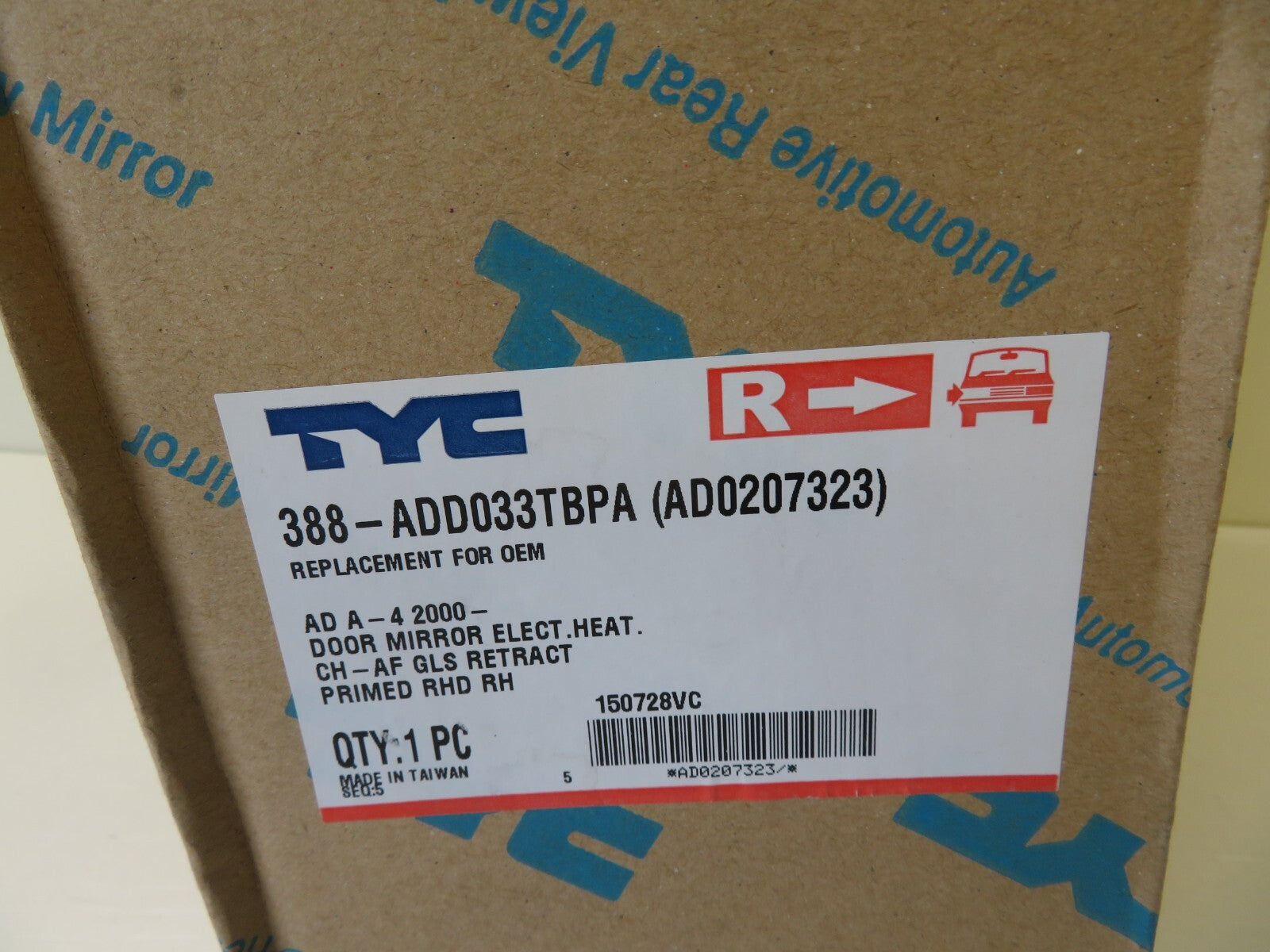 RH OS DRIVER DOOR WING MIRROR FOR AUDI A4 AD0207323 2000-2008