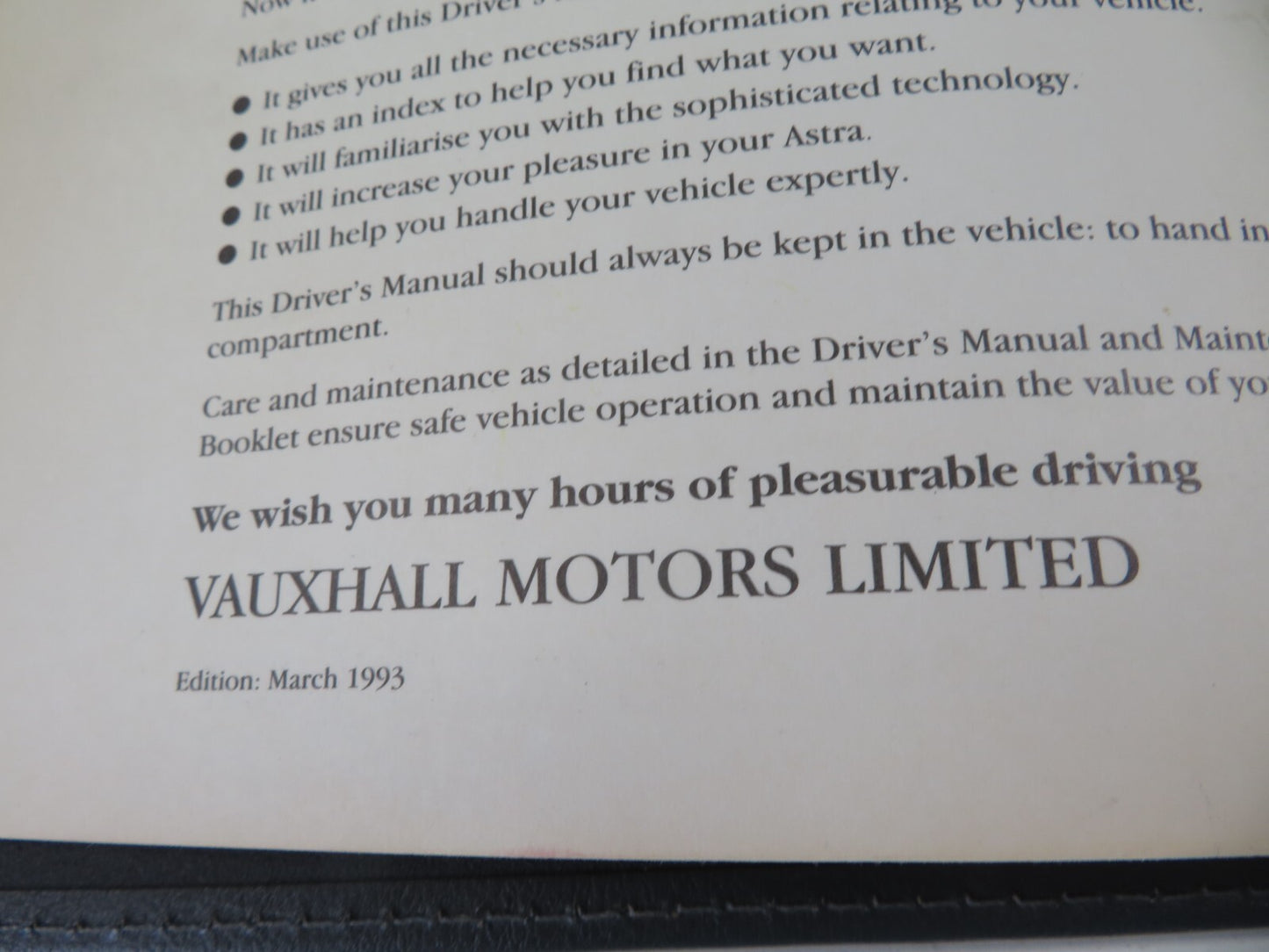 VAUXHALL ASTRA F MK3 OWNERS MANUAL WITH FOLDER 1992-1995