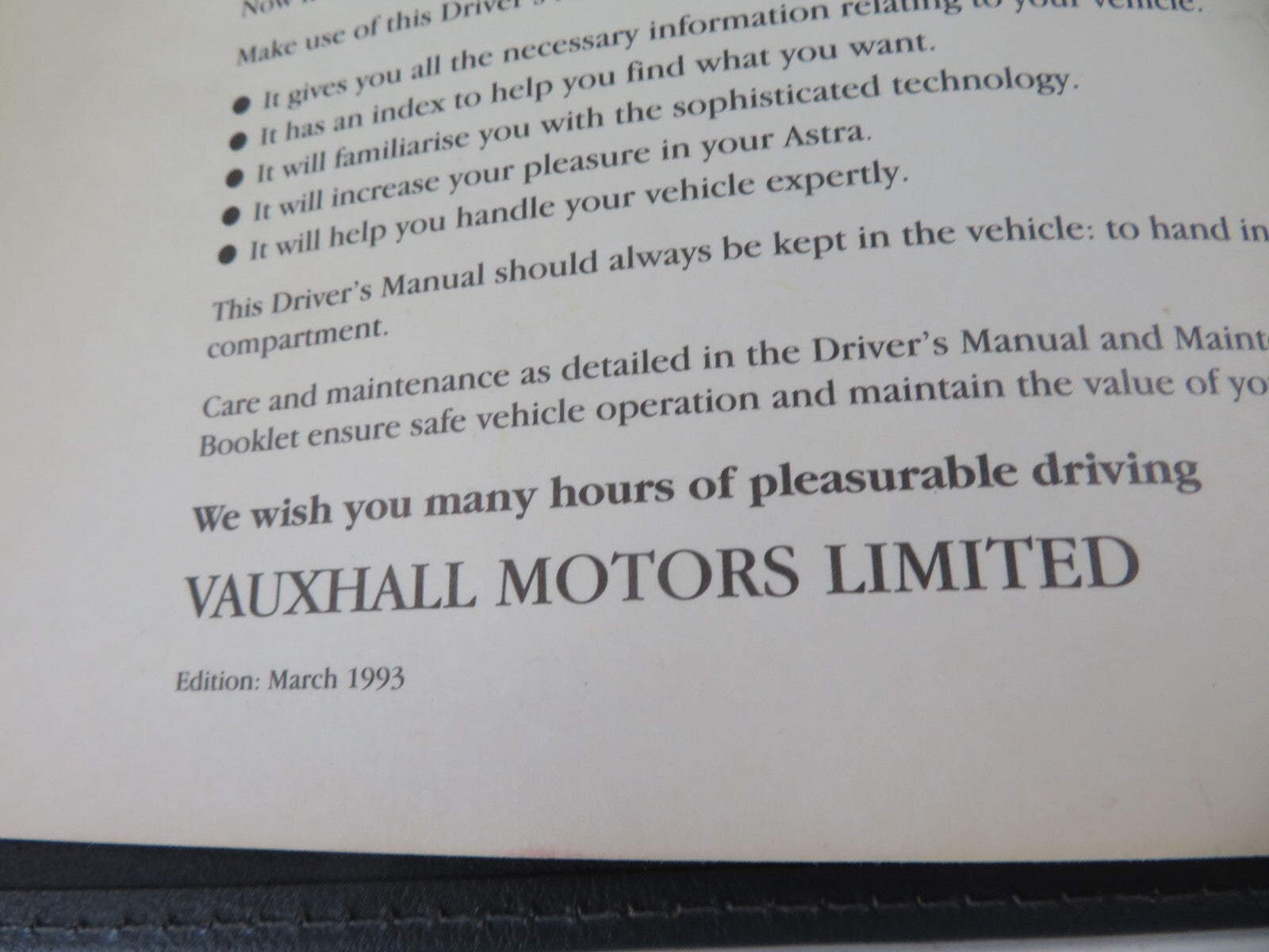 VAUXHALL ASTRA F MK3 OWNERS MANUAL WITH FOLDER 1992-1995