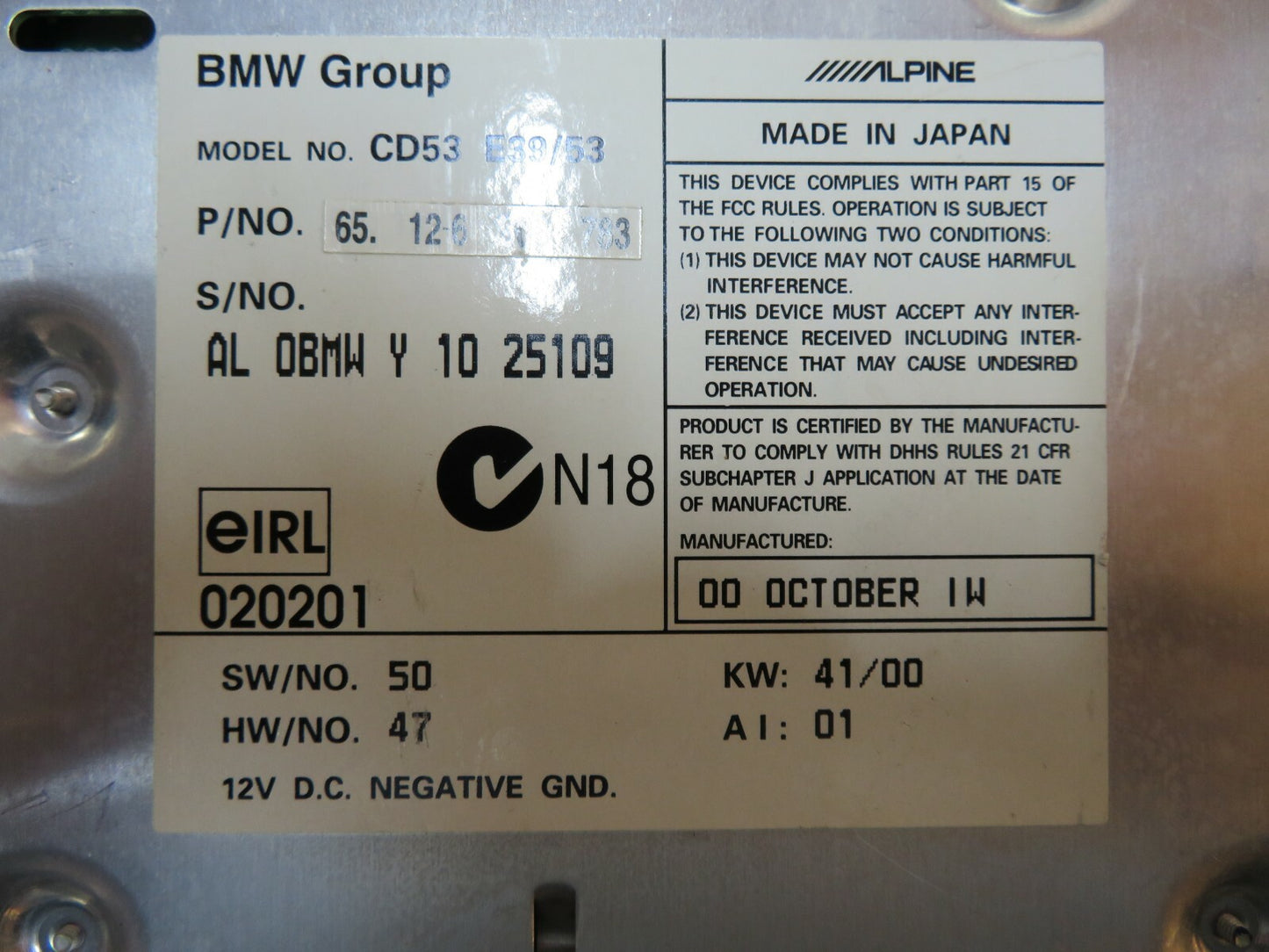 BMW 5 SERIES E39 RADIO CD HEAD UNIT 6908783 1996-2003 B3