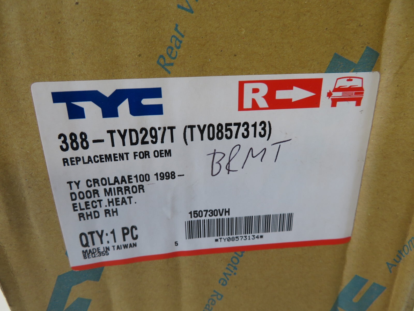 OS RH TYC 388-TYD297T DOOR WING MIRROR FOR TOYOTA COROLLA 1999-2002 BRMT