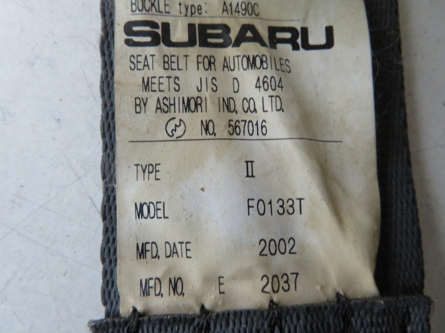 SUBARU IMPREZA WRX STI REAR MIDDLE SEAT BELT AND BUCKLE 2000-2003 A1429-5