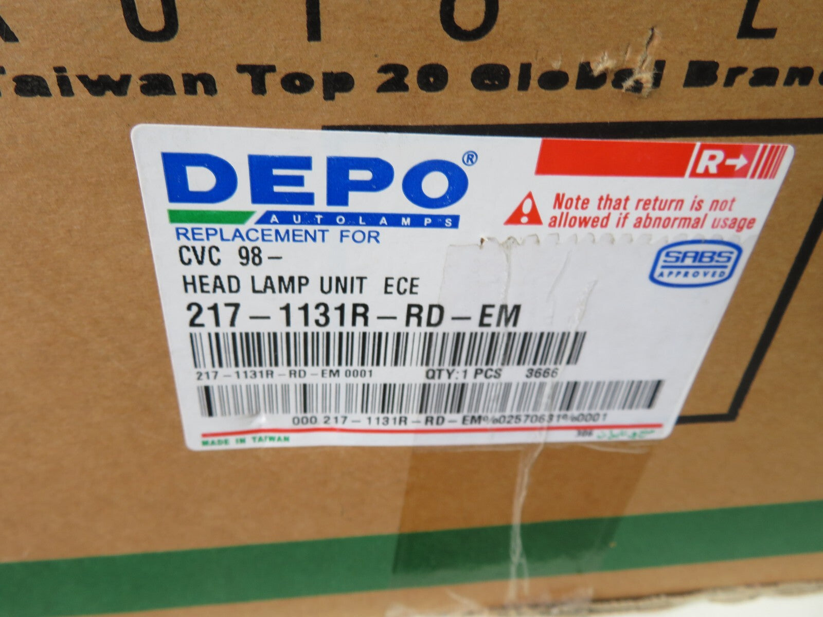 OS RH DRIVER HEADLIGHT DEPO 217-1131R-RD-EM FOR HONDA CIVIC 1998-2001 RMS