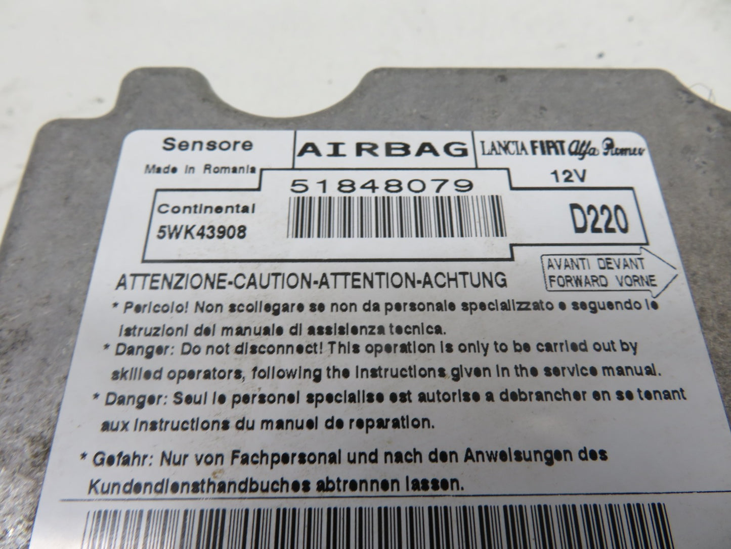 FIAT 500 AIR BAG CONTROL MODULE ECU 51848079 2010-2013 1609-5