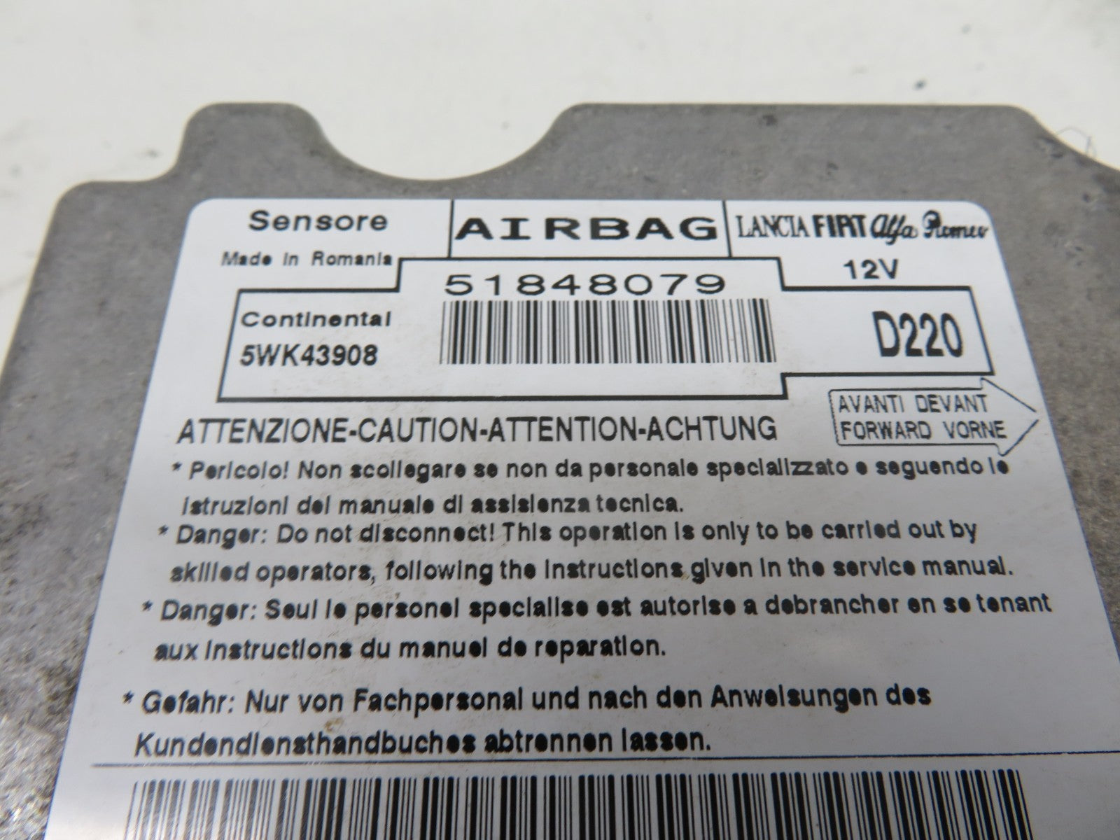 FIAT 500 AIR BAG CONTROL MODULE ECU 51848079 2010-2013 1609-5