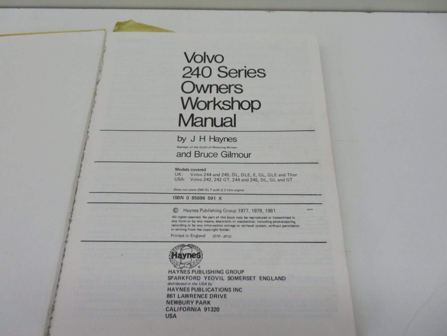 VOLVO 240 HAYNES OWNERS WORKSHOP MANUAL 1974-1980