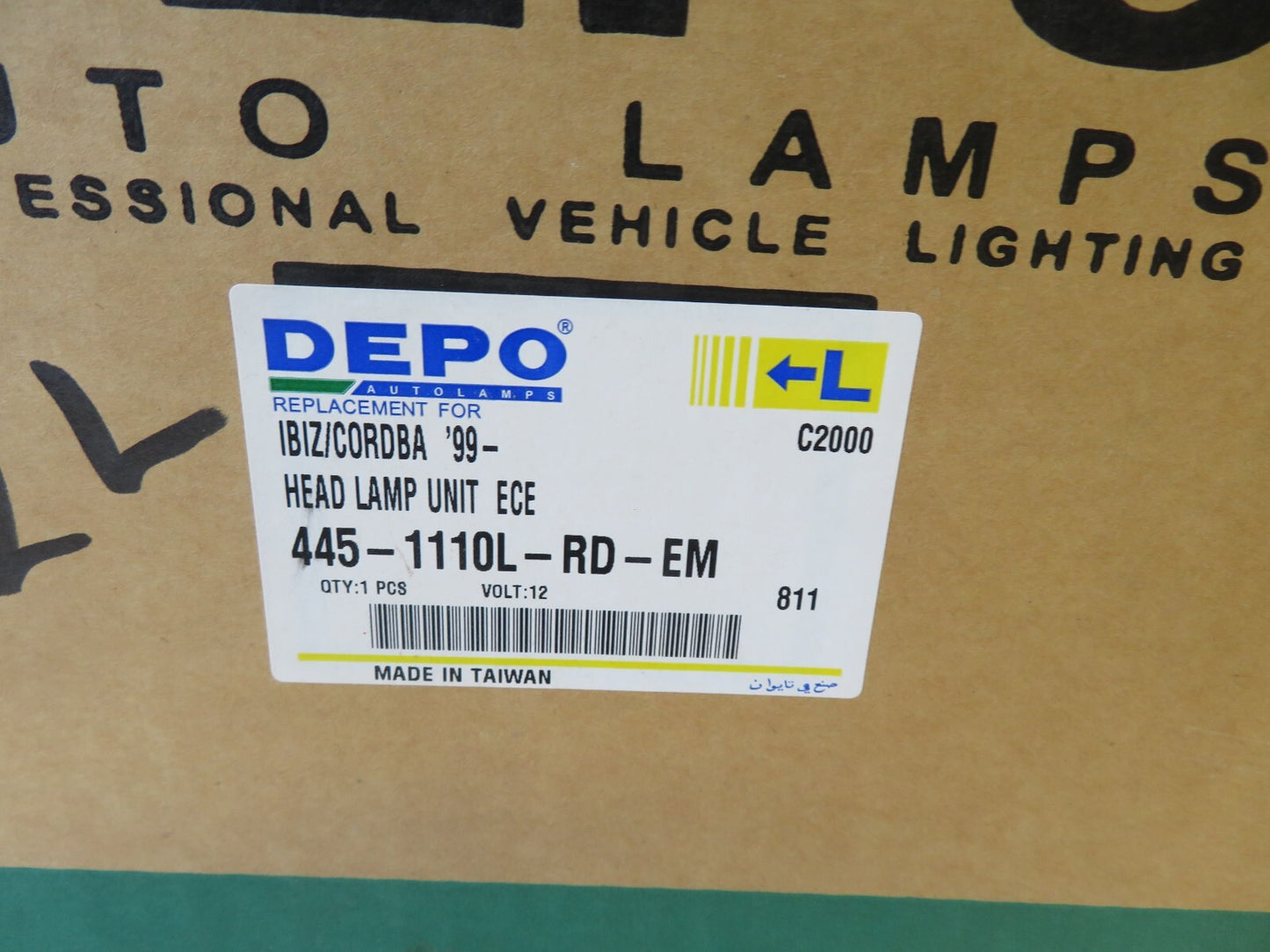 DEPO NS LH PASSENGER HEADLIGHT 445-1110L-RD-EM FITS SEAT IBIZA 1999-2002 LM53