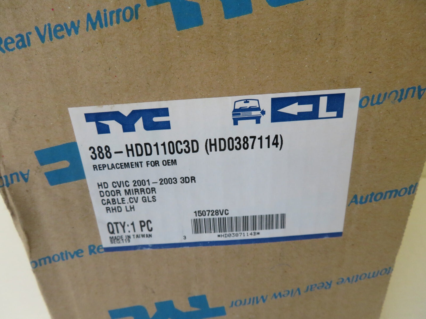 NS PASSENGER LH DOOR WING MIRROR FOR HONDA CIVIC HD0387114 2001-2003 3DR BRLB