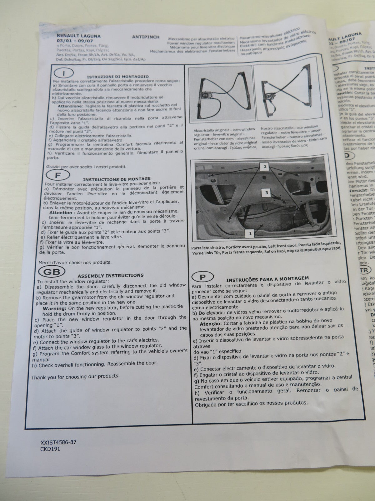 NSF PASSENGER LH WINDOW REGULATOR FOR RENAULT LAGUNA 5DR 2001-2007 WPR1184L