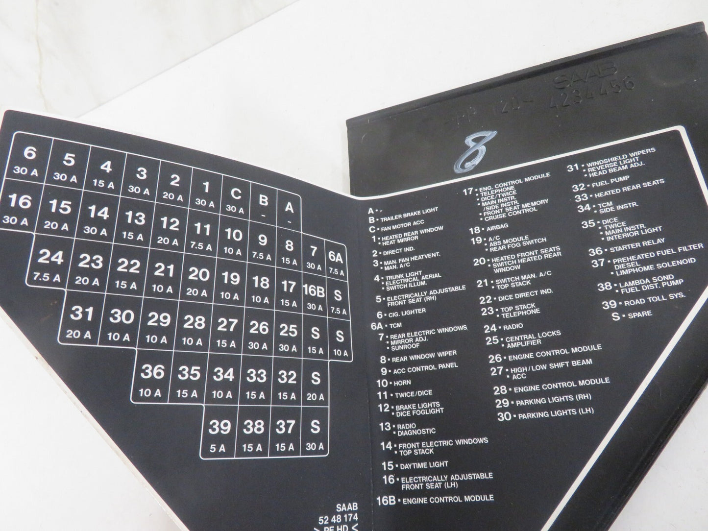 SAAB 93 9-3 FUSE BOX COVER 4234456 1998-2001 1617-8