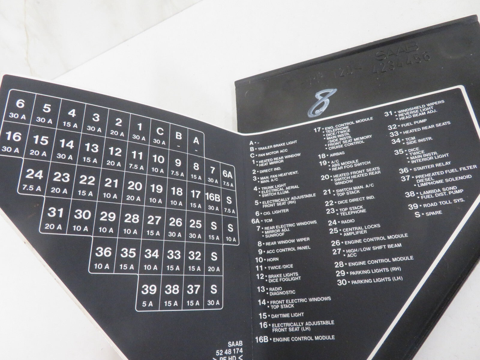 SAAB 93 9-3 FUSE BOX COVER 4234456 1998-2001 1617-8