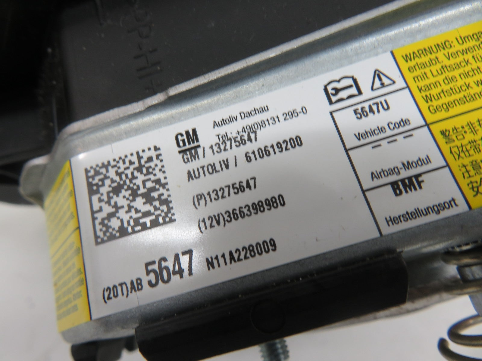 VAUXHALL INSIGNIA STEERING WHEEL AIR BAG 13275647 2008-2016 1437-2