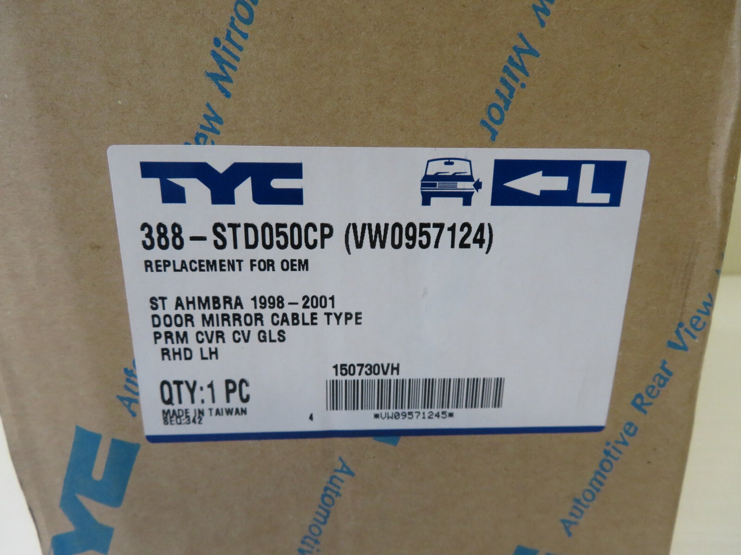 NS LH PASSENGER DOOR WING MIRROR VW0957124 FOR SEAT ALHAMBRA YEARS 1998-2001 BRT