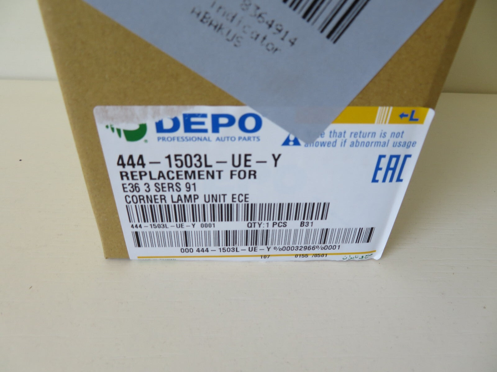 NS PASSENGER FRONT INDICATOR LIGHT FOR BMW E36 COUPE 444-1503L-UE-Y 1991-1998