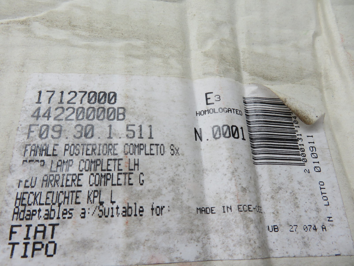 NS PASSENGER REAR TAIL LIGHT FOR FIAT TIPO 1987-1997