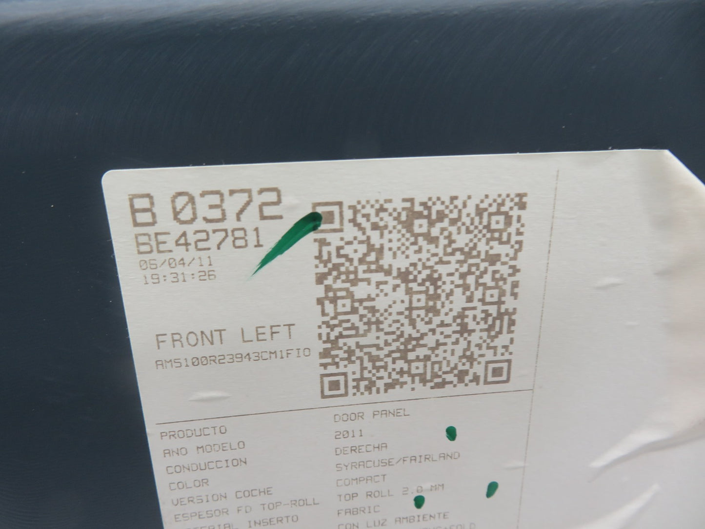 FORD C MAX NSF FRONT PASSENGER INTERIOR DOOR CARD 2010-2015