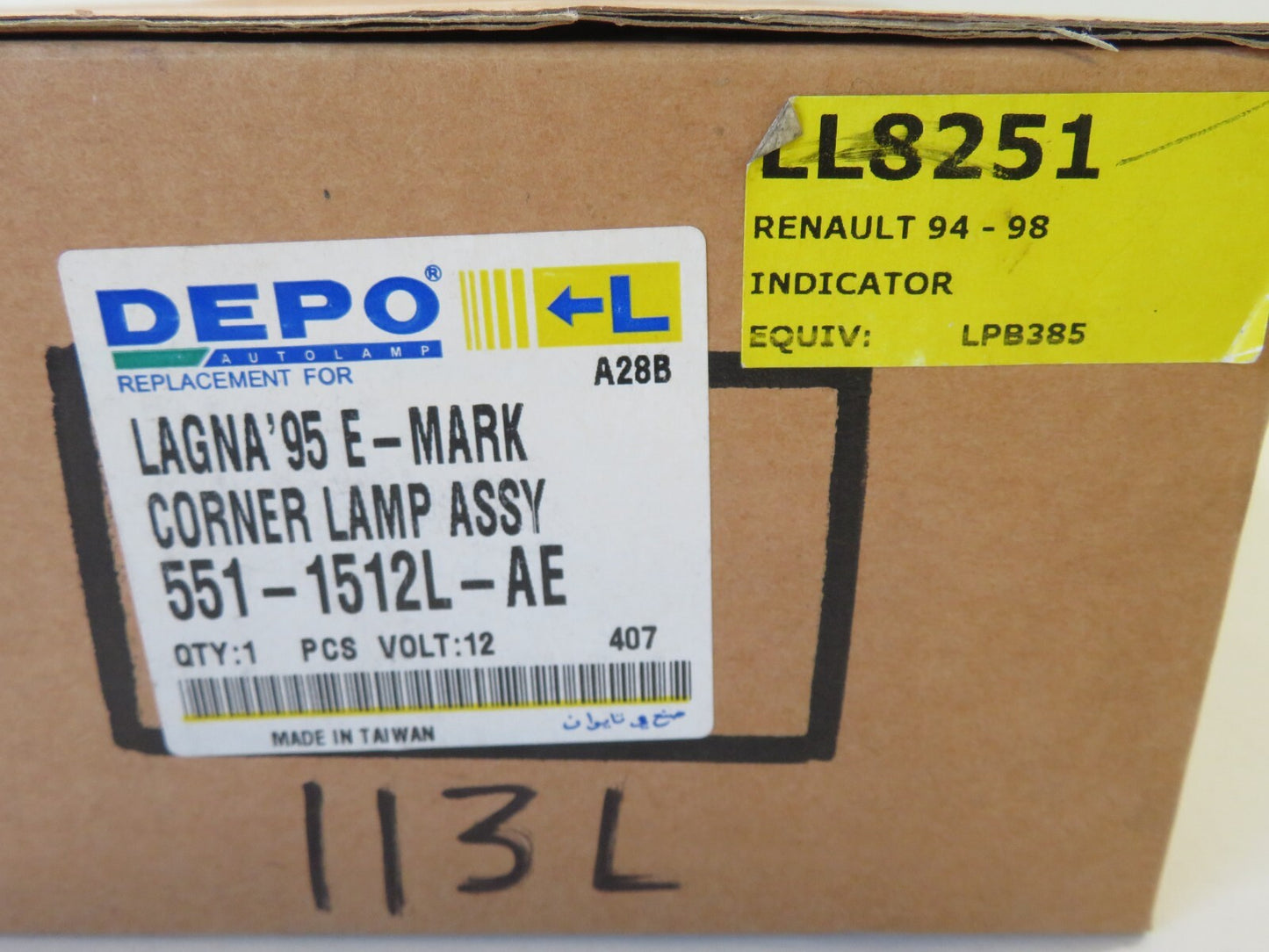 DEPO NS LH PASSENGER INDICATOR LIGHT FOR RENAULT LAGUNA 551-1512L-AE 93-02 #RS1