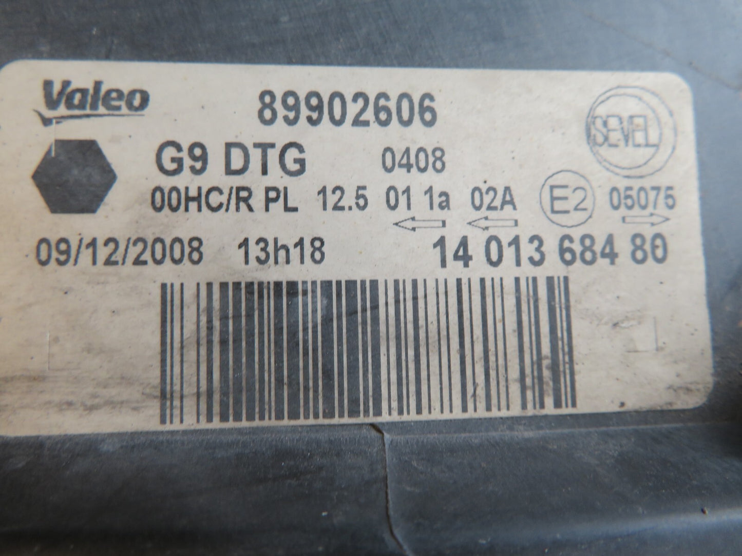 FIAT SCUDO PEUGEOT OS DRIVER SIDE HEADLIGHT 89902606 (SEE PHOTOS) 07-12