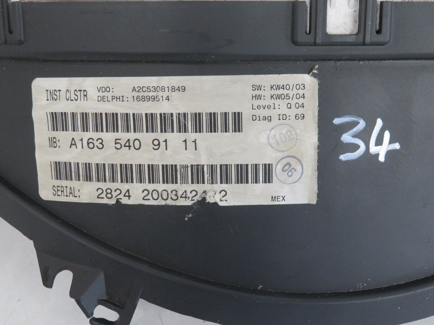 MERCEDES BENZ ML270 W163 INSTRUMENT SPEEDO CLUSTER 1635409111 02-05 MIX1010-34