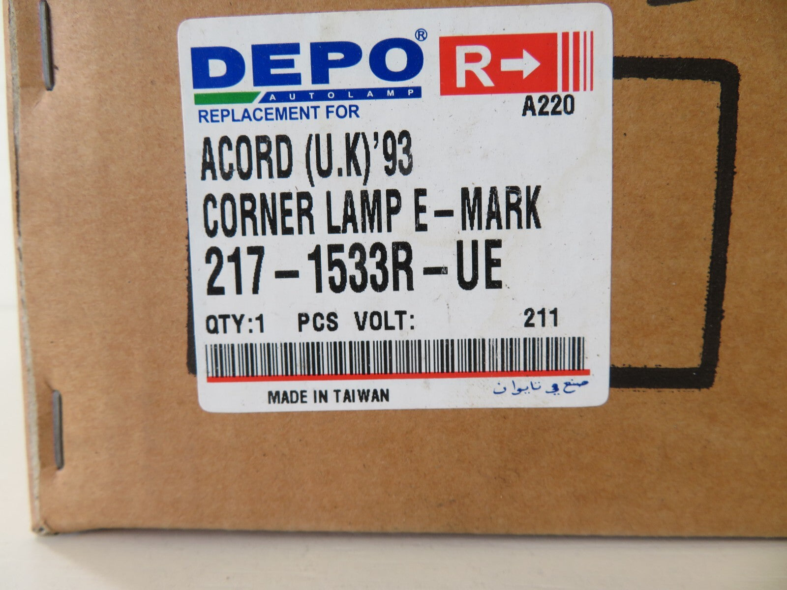 OS DRIVER RH FRONT INDICATOR LIGHT FOR HONDA ACCORD 217-1533R-UE 1993-1996