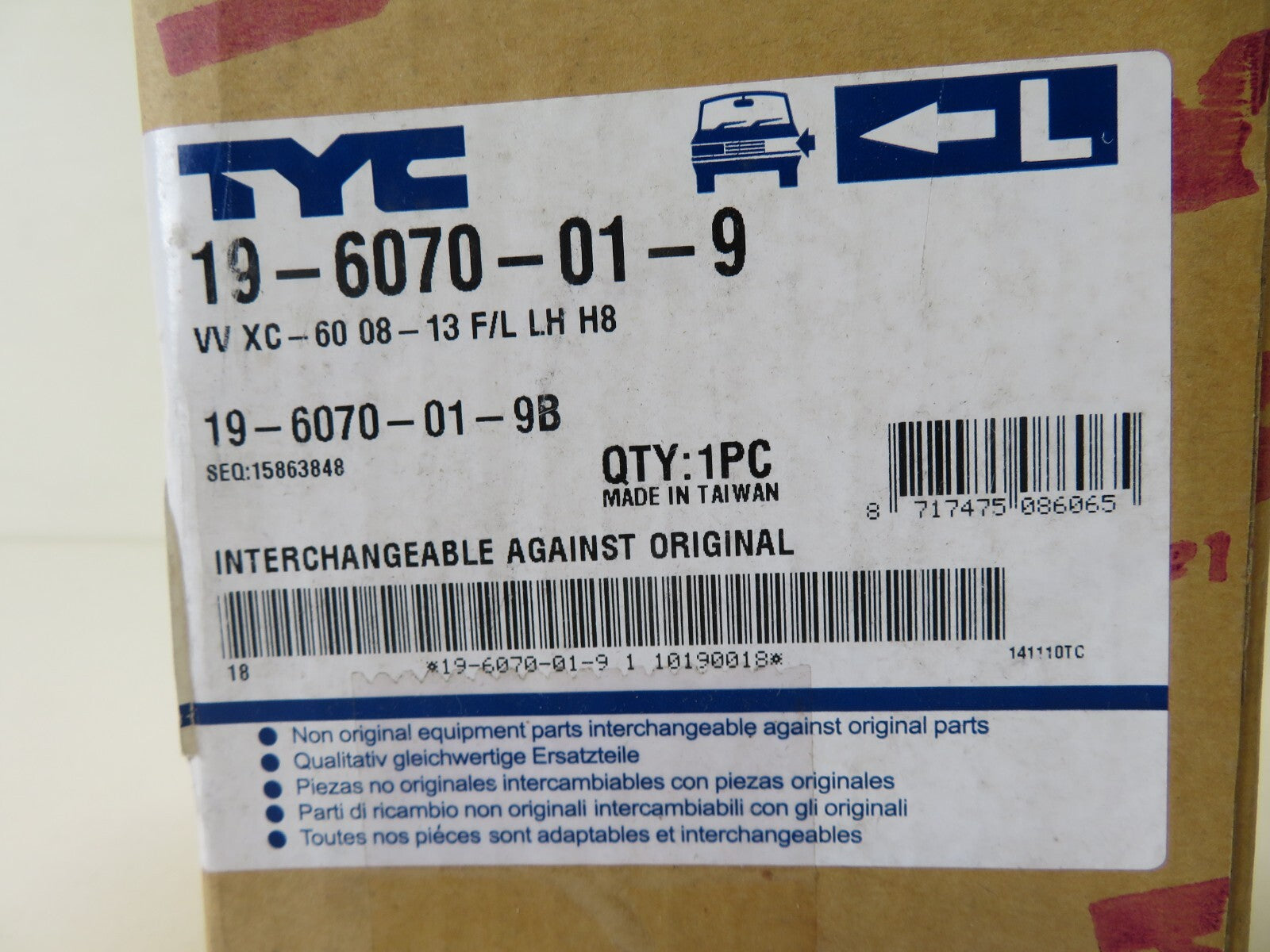 NS PASSENGR LH FRONT FOG LIGHT FOR VOLVO XC60 2008-2013 19-6070-01-9