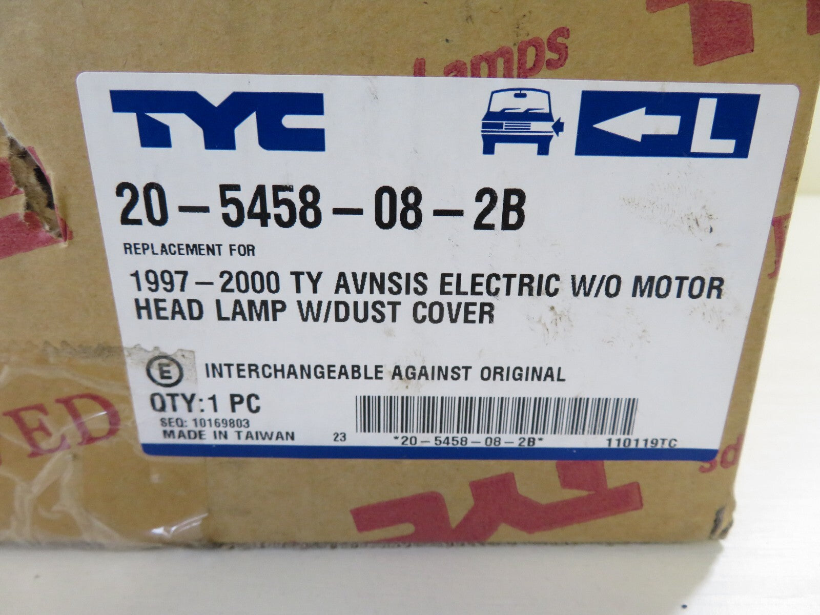 NS PASSENGER LH HEADLIGHT TYC 20-5458-08-2B FOR TOYOTA AVENSIS 1997-2000 #RMS