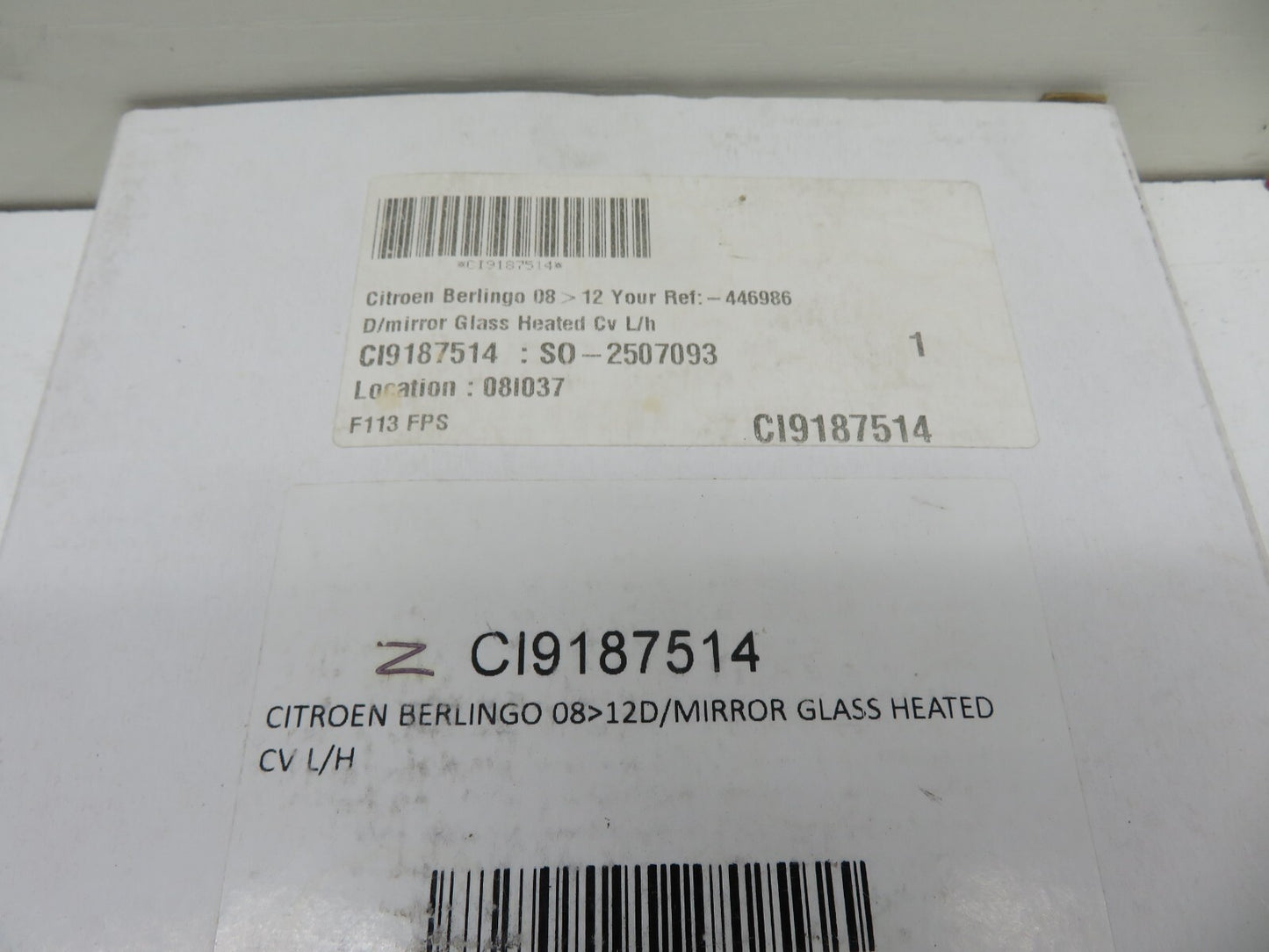 PEUGEOT PARTNER CITROEN BERLINGO LEFT MIRROR GLASS CI9187514 2008-2012