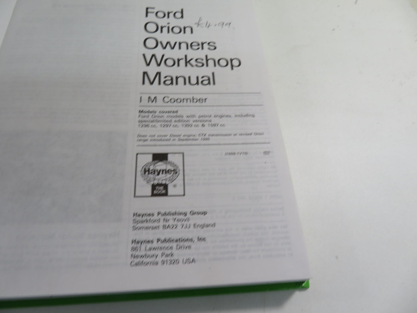 FORD ORION OWNERS WORKSHOP MANUAL 1983-1990