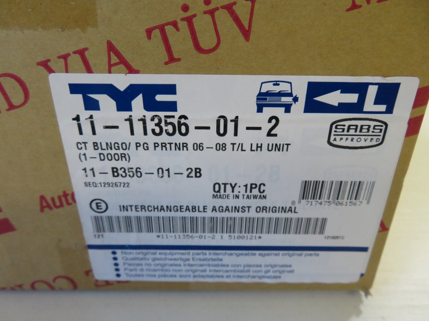 TYC NS REAR TAIL LIGHT 11-11356-01-2 FITS PEUGEOT PARTNER CITROEN BERL 2006-2008