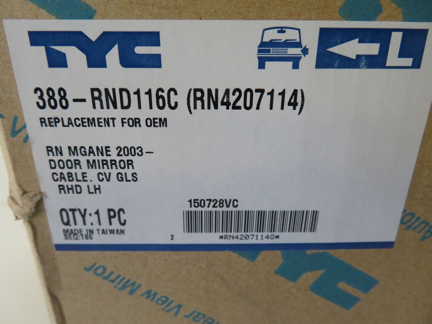 NS PASSENGER LH DOOR WING MIRROR FOR RENAULT MEGANE 2003-2009 388-RND116C