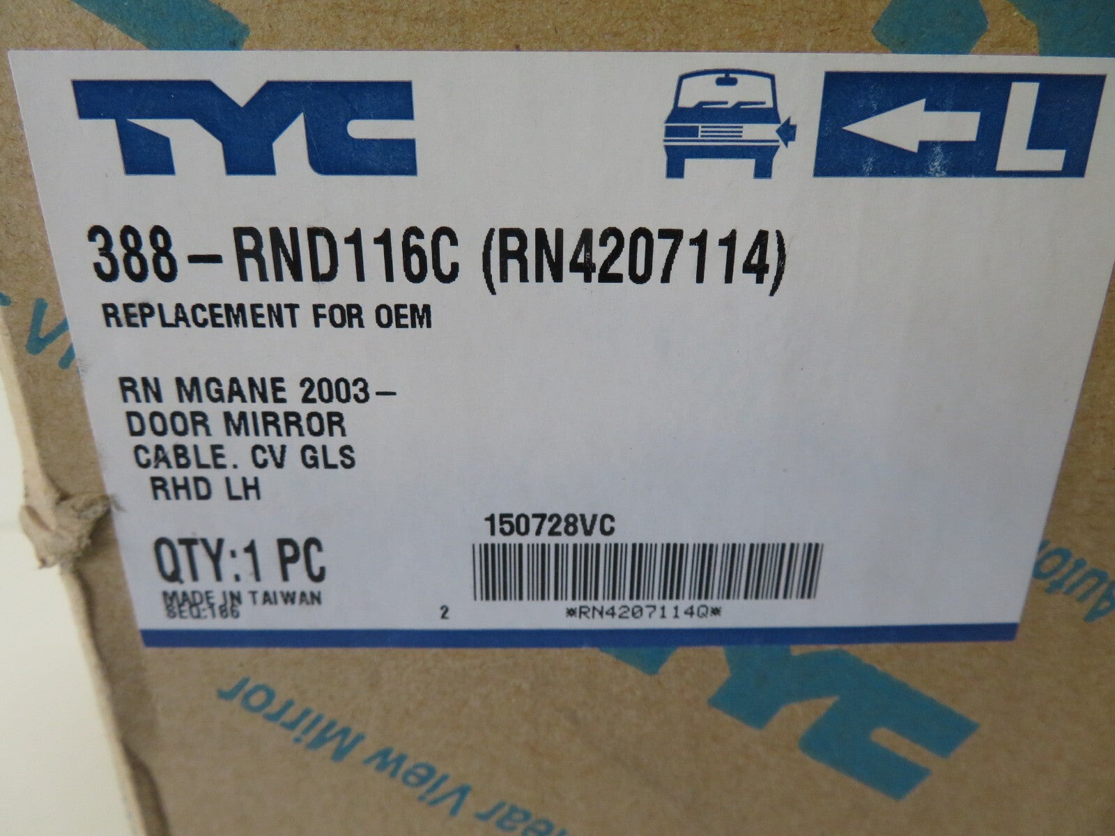 NS PASSENGER LH DOOR WING MIRROR FOR RENAULT MEGANE 2003-2009 388-RND116C