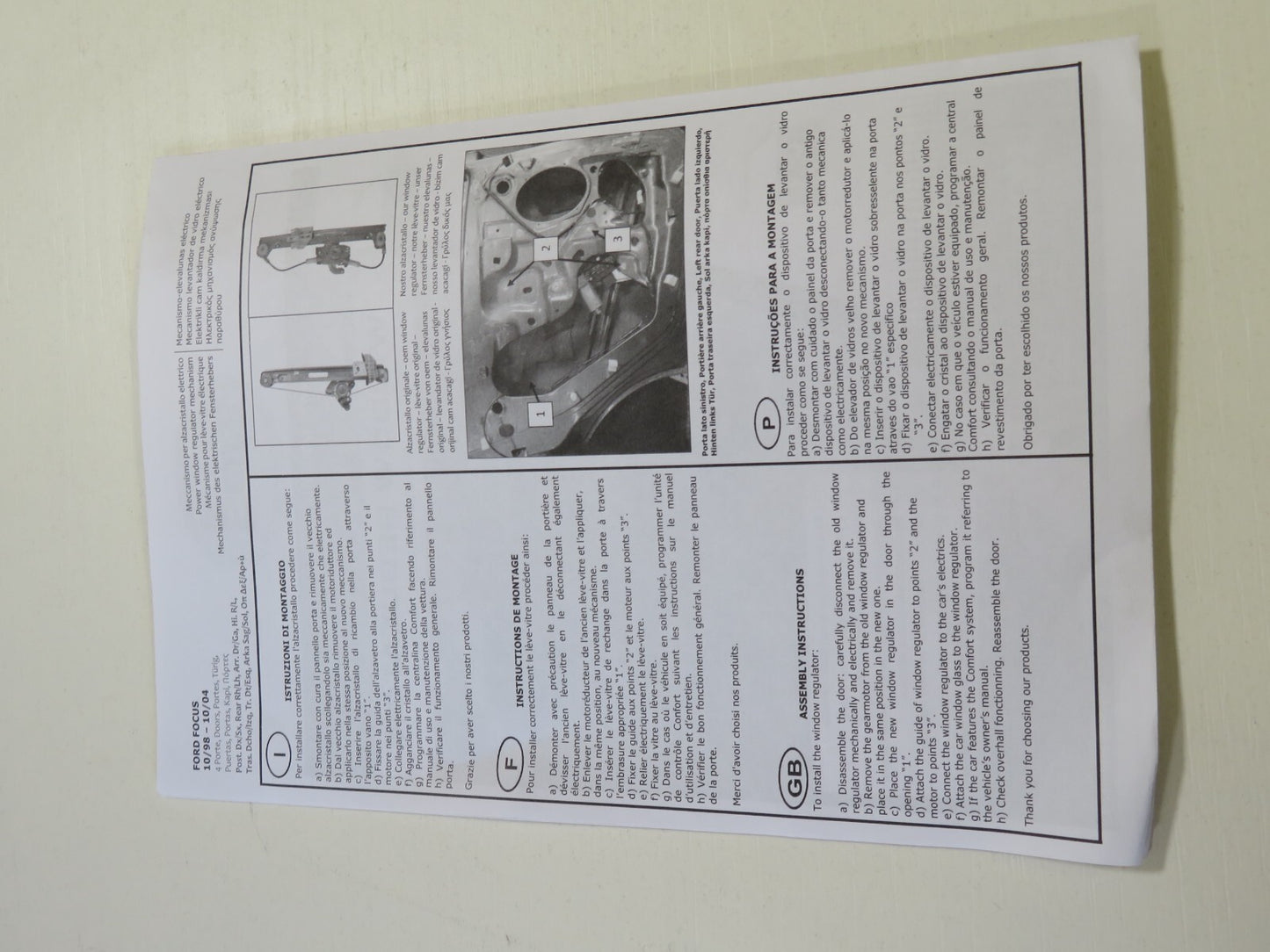 OSR RIGHT REAR WINDOW REGULATOR 5DR WPS FITS FORD FOCUS 1998-2005 #RST