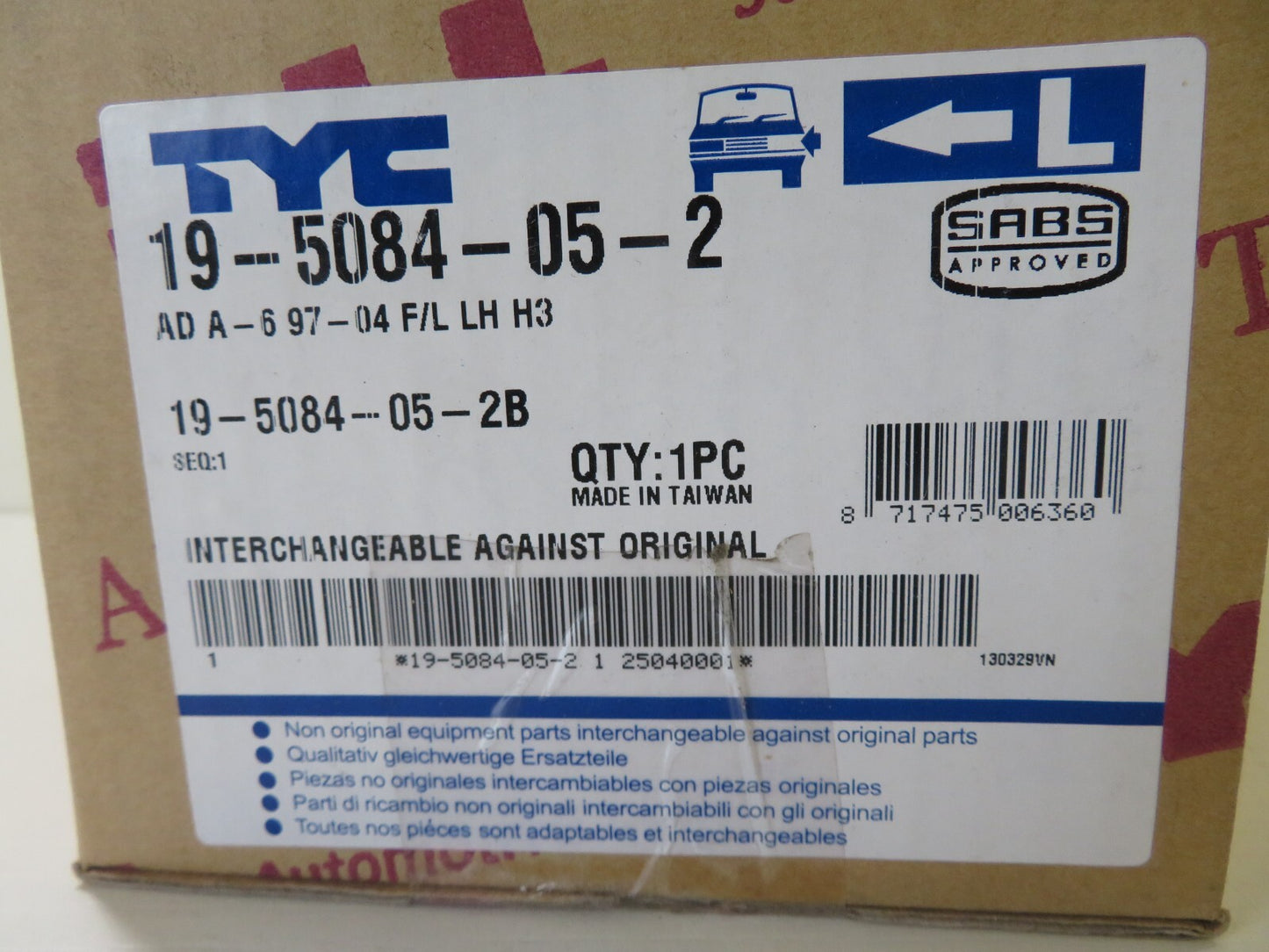 FRONT FOG LIGHT LEFT SIDE NS FOR AUDI A6 1997-2004 19-5084-05-2