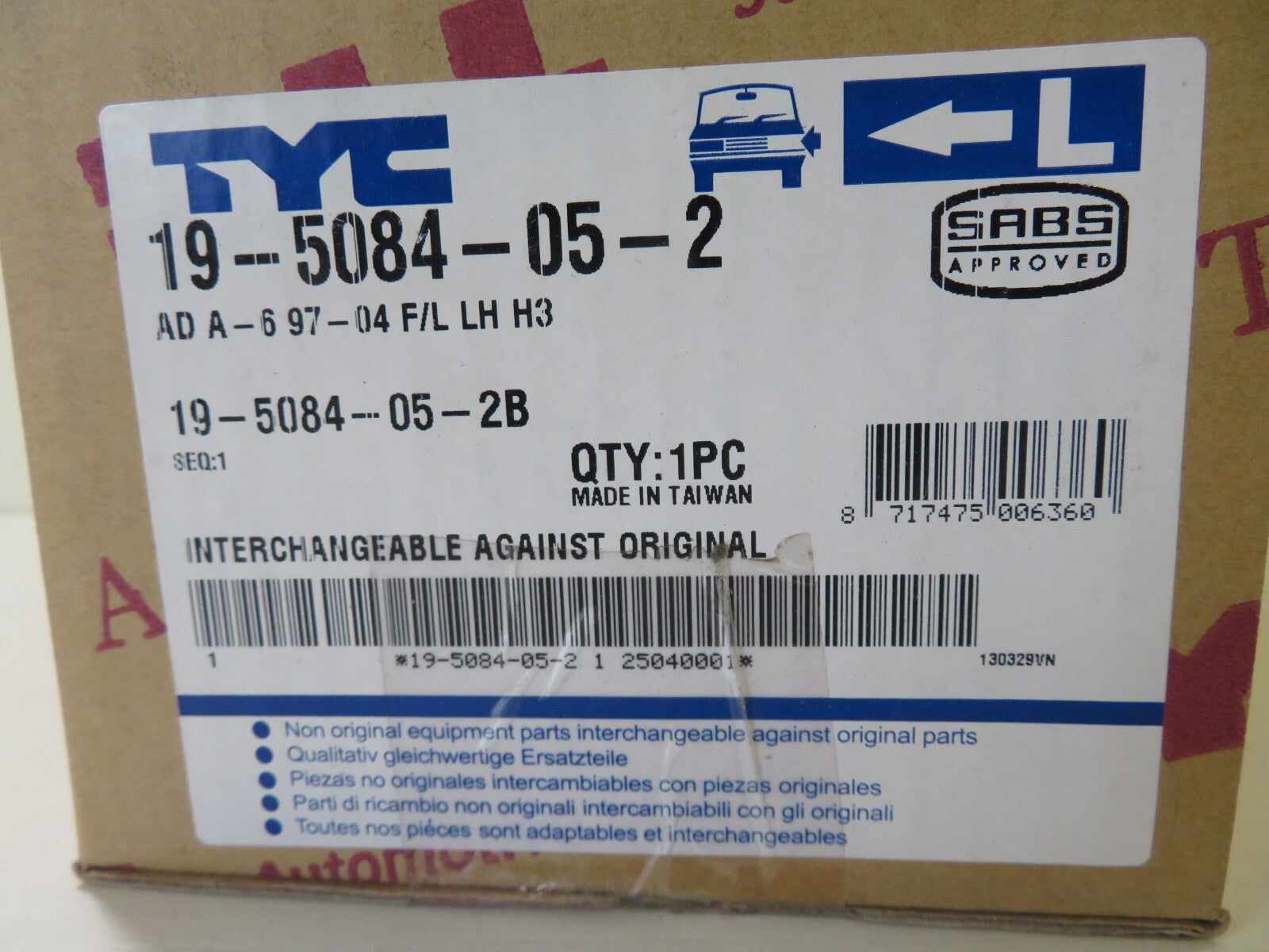 FRONT FOG LIGHT LEFT SIDE NS FOR AUDI A6 1997-2004 19-5084-05-2